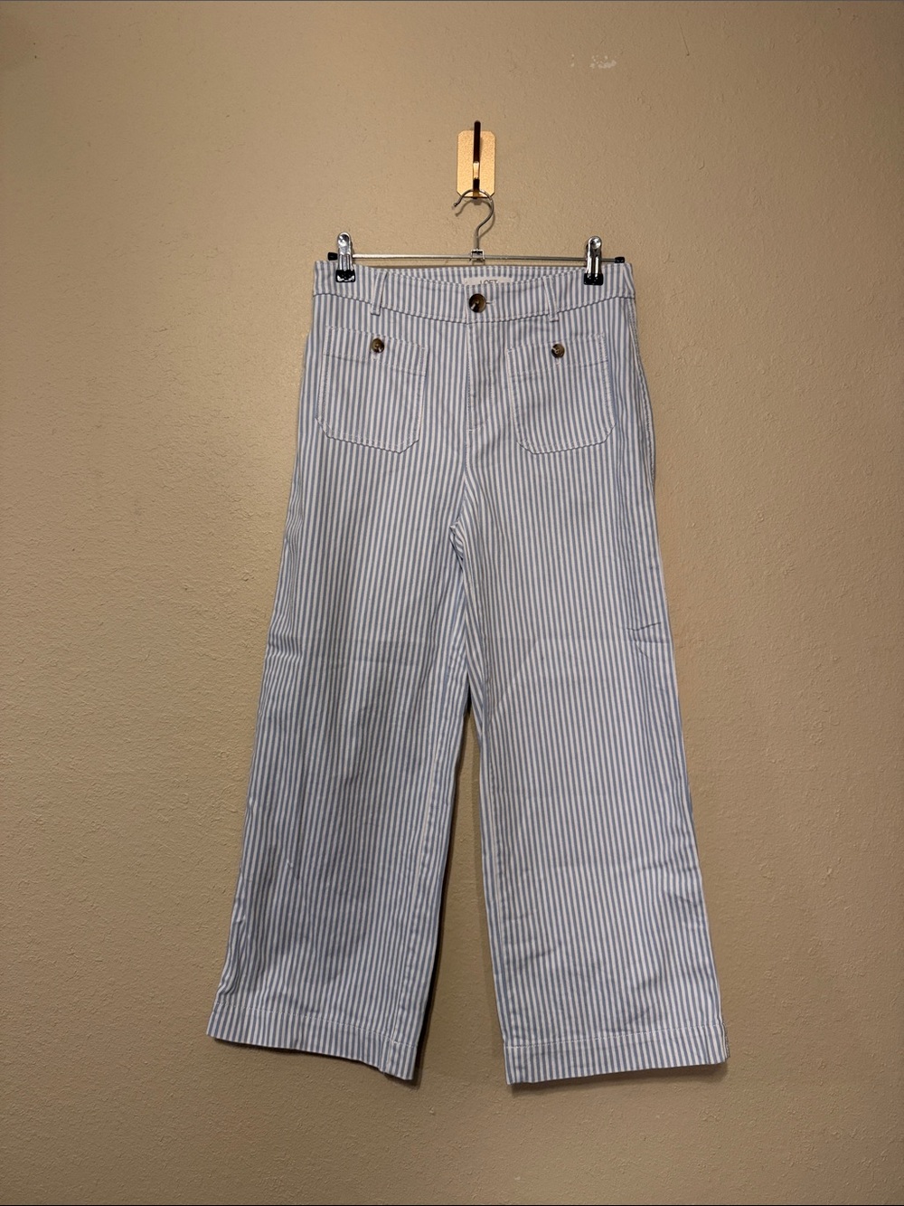 LOFT The Palmer Wide Leg Pants Blue White Stripe Nautical Size 0